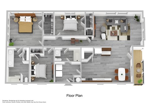 Floor plan for 3 beds, 2 baths, 1904 sqft